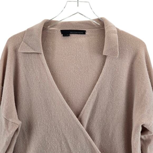 360 Cashmere Wrap Sweater Womens Large Light Pink V-Neck Surplice Balletcore - Picture 2 of 9